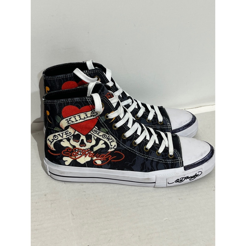 Ed Hardy Mens Love Kills Slowly‎ Tattoo Graphic High Top Sneakers Black Multi
